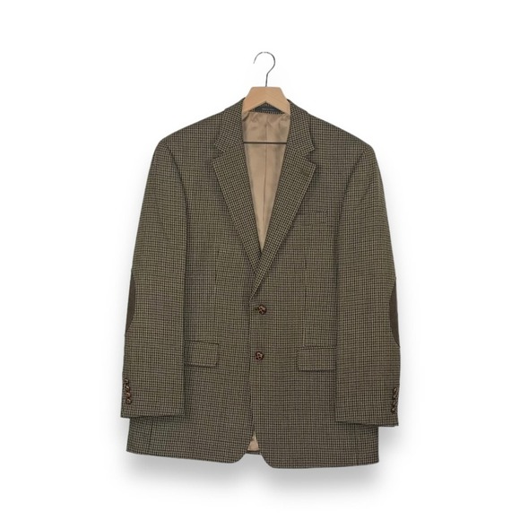 Lauren Ralph Lauren Other - Lauren Ralph Lauren Brown Tan Houndstooth Lambs Wool Elbow Patch Sports Coat